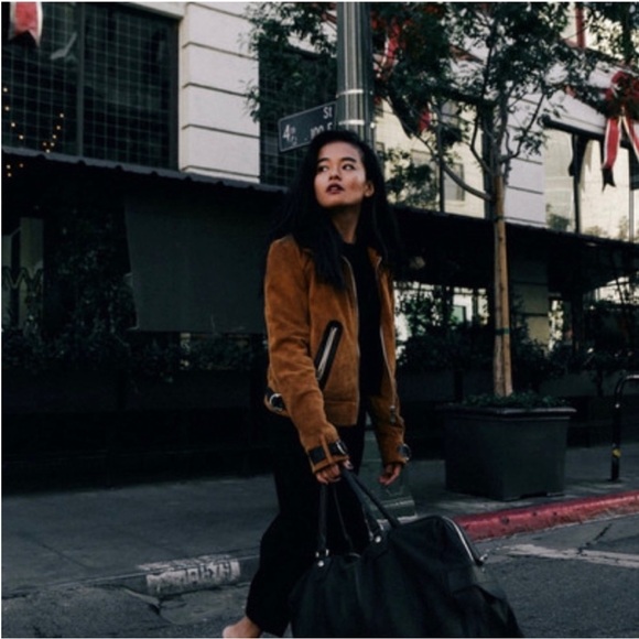 Maje genuine suede leather aviator jacket with removable collar BLOGGER FAVORITE - Picture 2 of 12